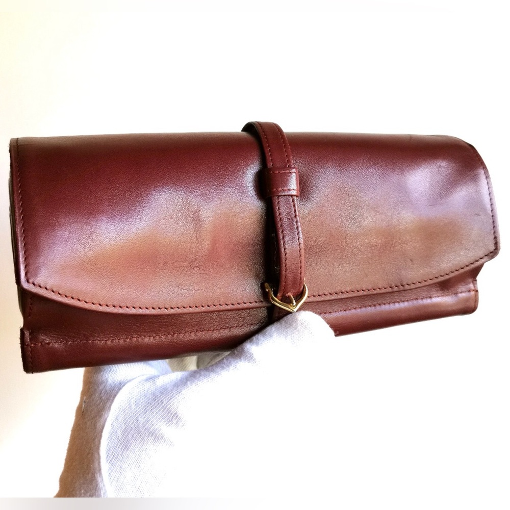 Ultra-Rare Vintage Les Must de Cartier Burgundy Leather Jewelry Roll Coffret Bag